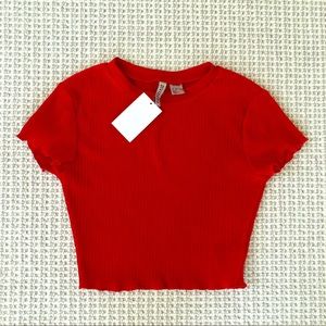 H&M Red Cap Sleeve Ribbed Crop Top